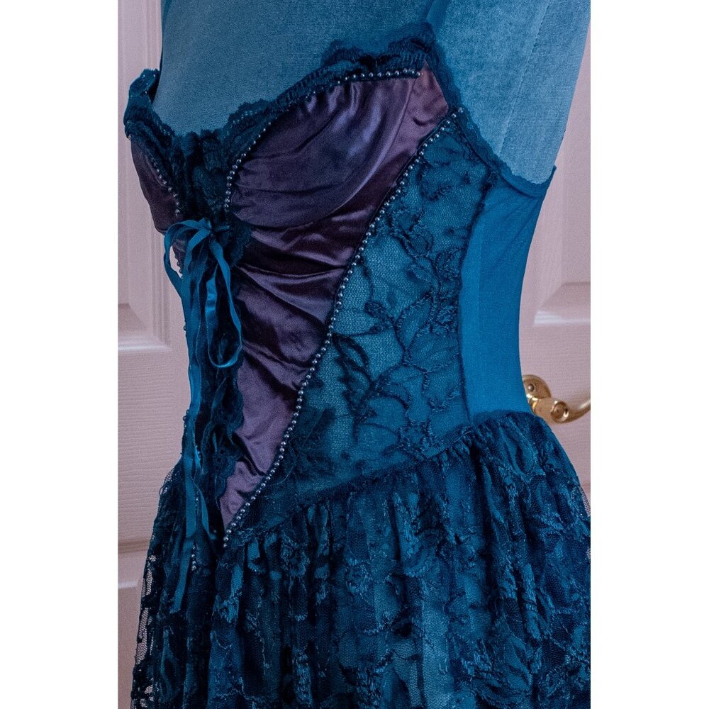 Vintage Frederick's of Hollywood Fairycore Lace Slip Dress Teal Turquoise Size M